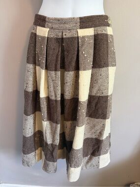 Vintage Linen Blend Gingham Midi Skirt Black White 6